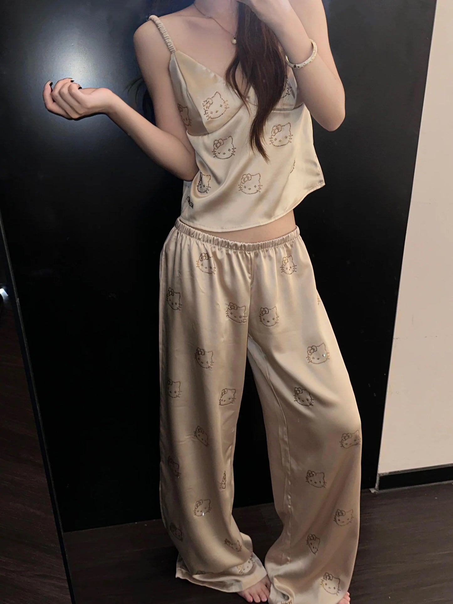 HK Champagne Satin Pajama Set