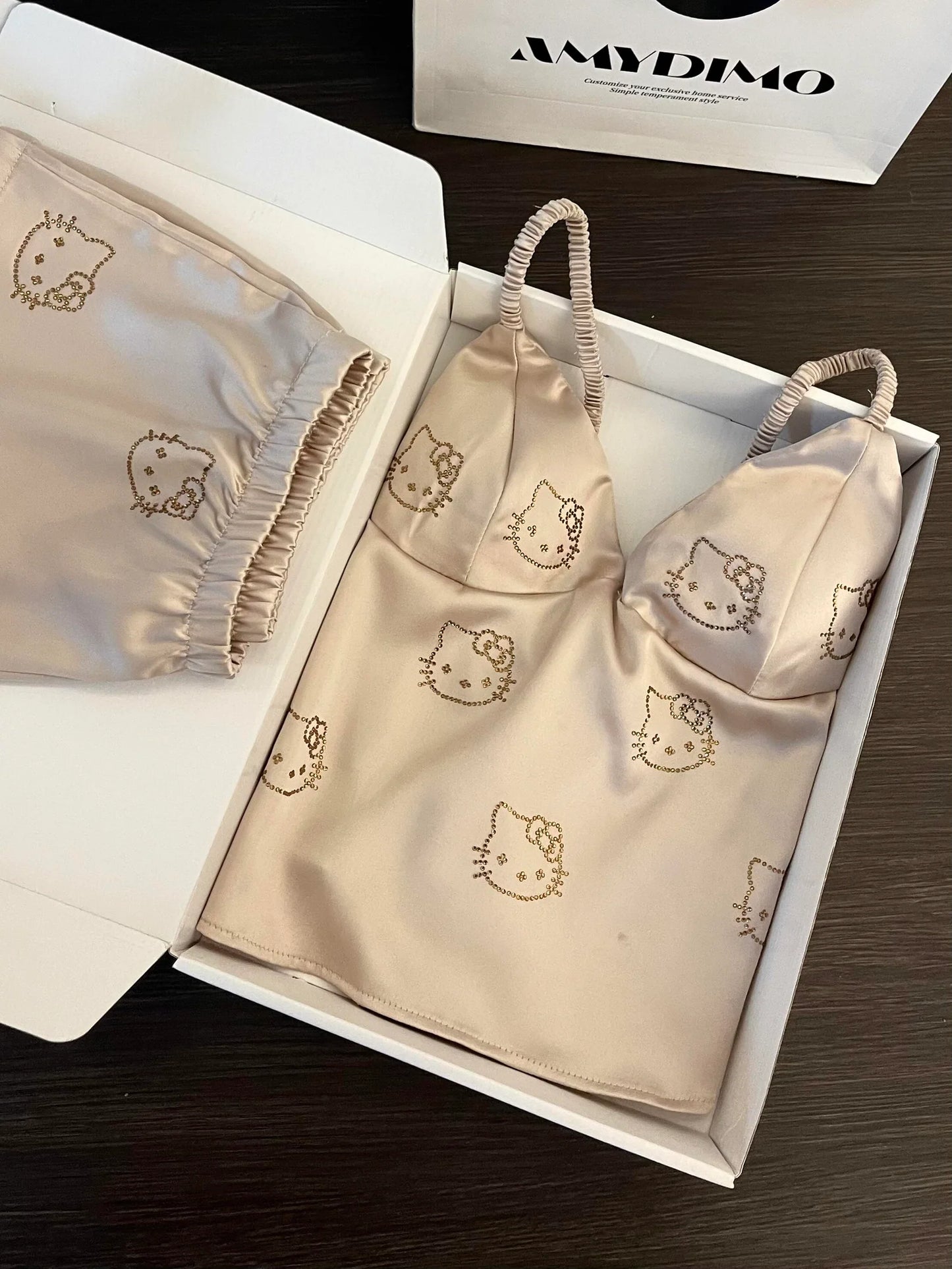 HK Champagne Satin Pajama Set